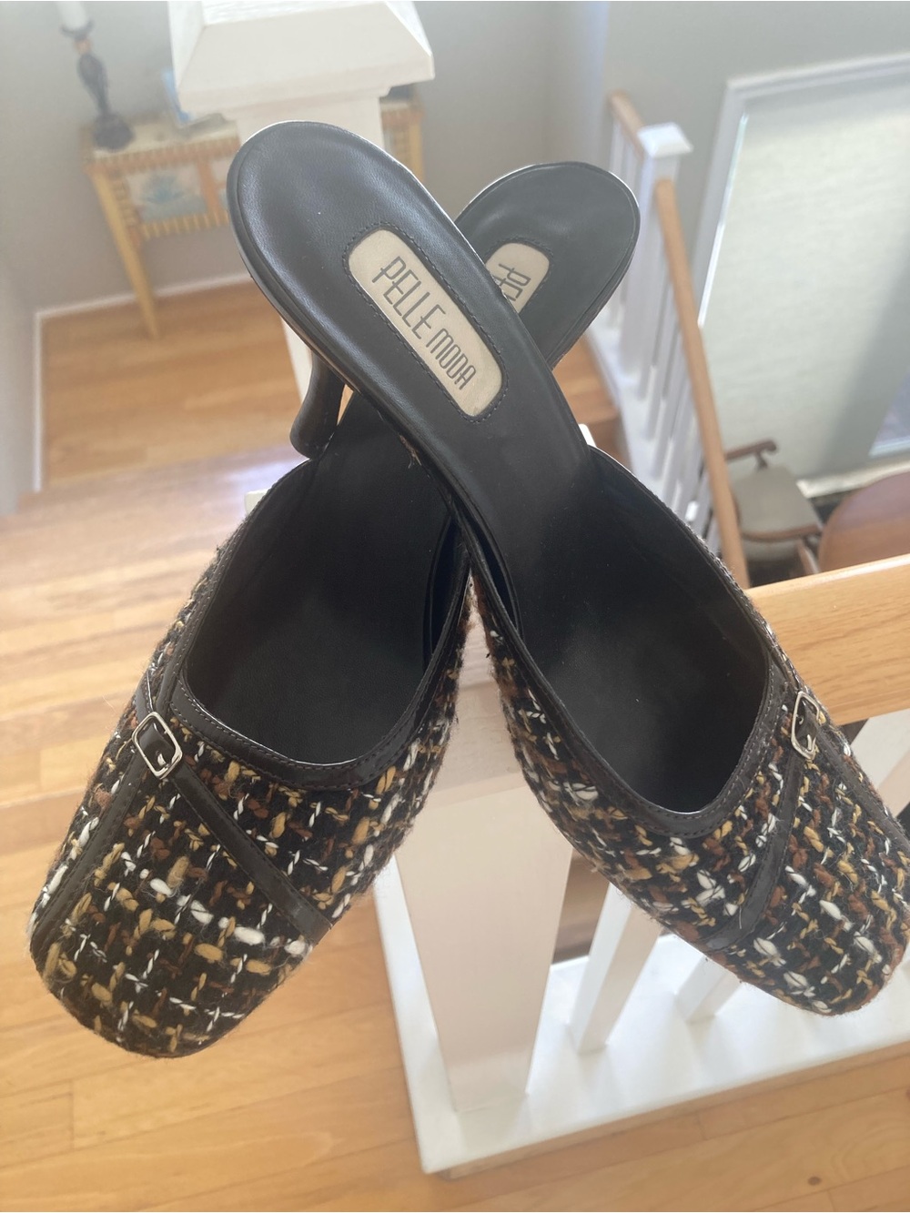 Pelle Moda Black Tweed Slip-On Mules with Multicolor Flecks